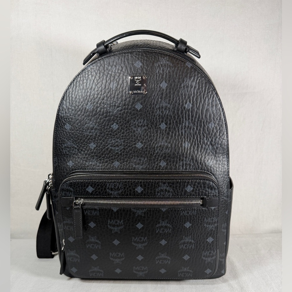 Mcm Large Black Monogram Backpack - Silver Accents - image 1